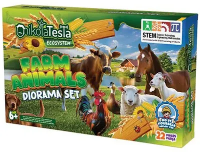 Dioramă cu nisip pentru joacă Nikola Tesla - Animale de fermă, 22 piese