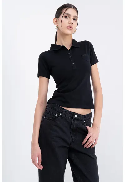 Tricou polo cu buzunar mic pe piept - Negru