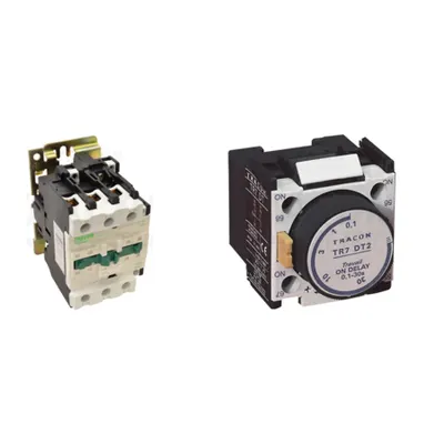 Pachet Contactor Tracon TR1D9511 660V 50Hz 95A 45kW 230V AC (3NO + 1NO+1NC) si Bloc de Temporizare la Revenire Tracon TR7DR2 0.1-30sec (1NC+1NO)