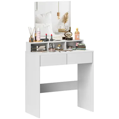 HOMCOM Coafură cu oglindă, masă de machiaj cu 2 sertare și 3 compartimente, stil modern, 75 x 38 x 135 cm, alb | Aosom Romania