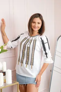 Bluza tip ie alba cu motiv geometric auriu Anita