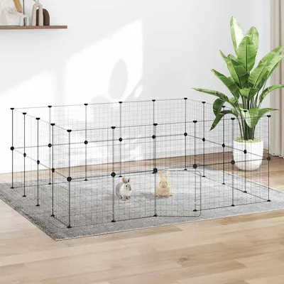 vidaXL Cușcă animale de companie cu ușă 36 panouri negru 175x140x70 cm oțel