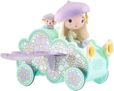 Set de figurine Djeco Tinyly - Jill și Jerry cu mașina lor zburătoare