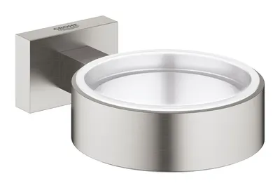 Suport pahar/dozator Grohe Essentials Cube, pe perete, metal, mat, otel satinat, 40508DC1