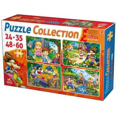 Colectie 4 Puzzle Copii, 24, 35, 48 si 60 Piese, Basme, D-toys