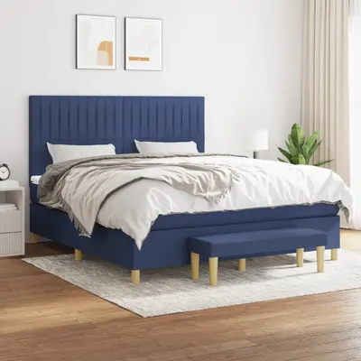 Gossi pat continental cu saltea, albastru, 160x200cm, material textil