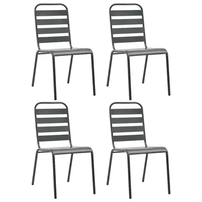 vidaXL Scaune de exterior, 4 buc., gri închis, oțel, design lamelar