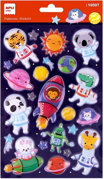 Stickere volumetrice Apli Kids - Animale cosmonaute, 23 buc.