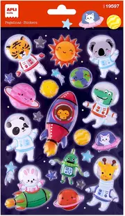 Stickere volumetrice Apli Kids - Animale cosmonaute, 23 buc.