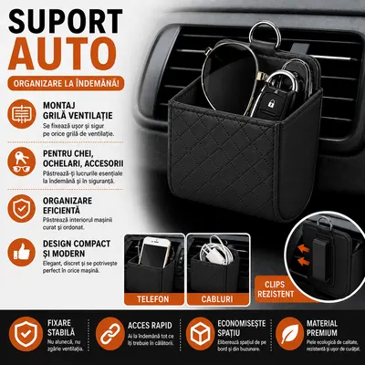 Suport auto universal, montare grila ventilatie, Negru