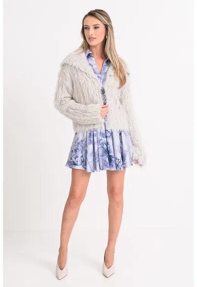 Cardigan pufos - Gri deschis