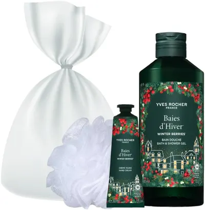 Set Yves Rocher Baies d'Hiver – Gel de duș și Cremă de mâini, 400 + 30 ml + Burete