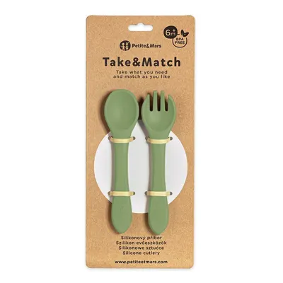 Set tacamuri din silicon PetiteMars Sweet Pea Verde TakeMatch, forma ergonomica, fara BPA, 6 luni+