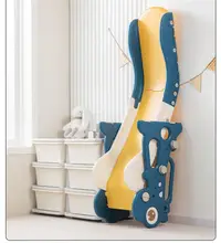 Tobogan pentru copii Nichiduta Garden Dinosaur Blue, cu mini-cos de Baschet si joc de precizie cu inele, prevazut cu scara, manere de sustinere, design pliabil, dimensiune 150 x 67.5 cm