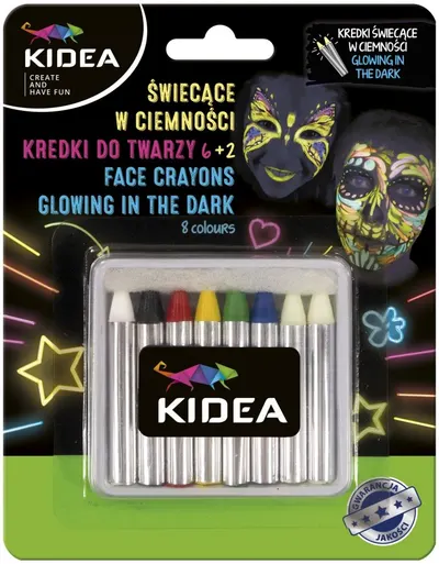 Pasteluri pentru fata Kidea - 6 culori + 2 culori care stralucesc in intuneric
