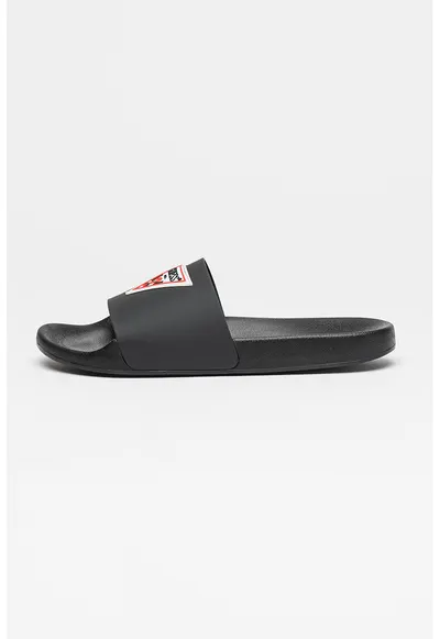 Papuci cu logo contrastant - Negru
