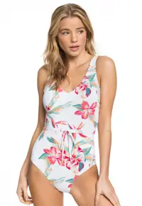 Costum de baie intreg cu imprimeu floral Lahaina Bay - Verde/Galben/Roz