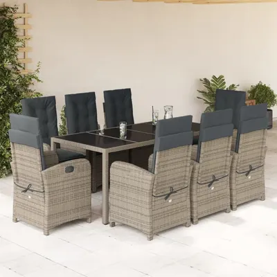 Gossi set mobilier gradina cu perne, 9 piese, gri, poliratan