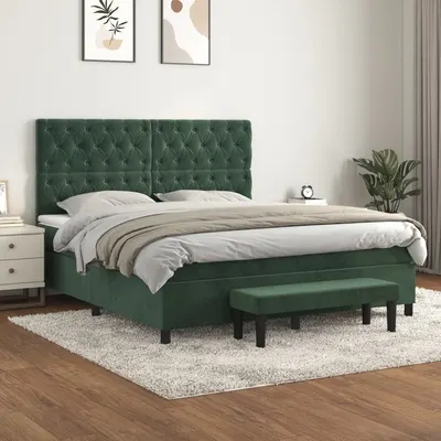 Gossi pat box spring cu saltea, verde inchis, 160x200 cm, catifea