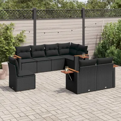 Gossi set mobilier de gradina cu perne, 8 piese, negru, poliratan