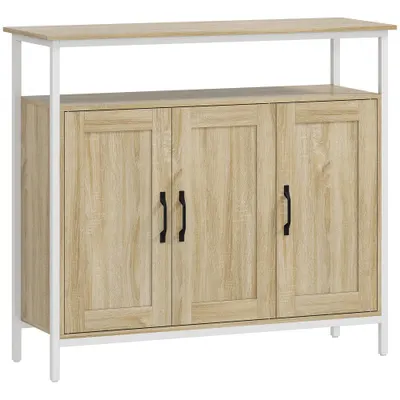 HOMCOM Bufet, corp de depozitare cu 3 uși, compartiment deschis și 4 rafturi reglabile, 100 x 35 x 88 cm, lemn natural | Aosom Romania