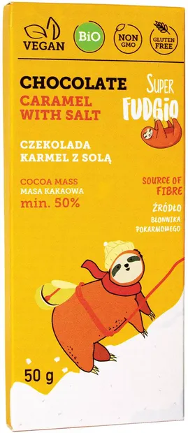 Ciocolată caramel sărată BIO, vegană, fără gluten Super Fudgio 50 g, Super Fudgio