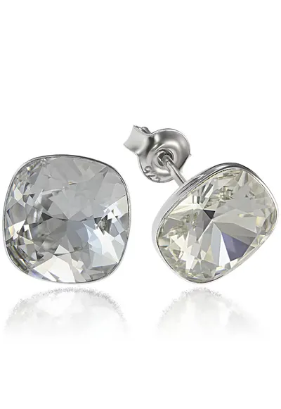 Cercei Argint 925 placat cu rodiu cu cristale Swarovski® Princess Square - Alb