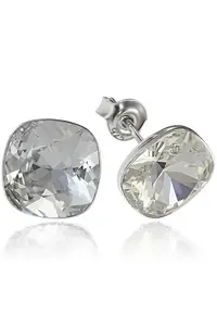 Cercei Argint 925 placat cu rodiu cu cristale Swarovski® Princess Square - Alb