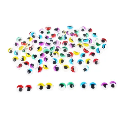 Set 100 ochi adezivi colorați cu gene, 10 mm