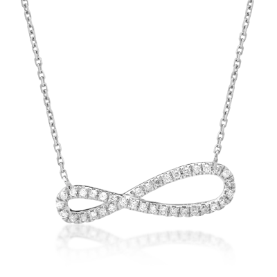 Lant cu pandantiv infinit din aur alb cu diamante de 0.11ct