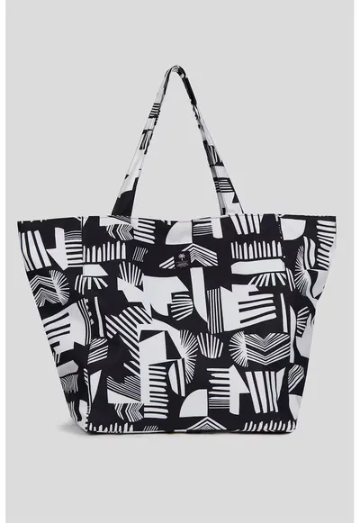 Geanta shopper cu model - Negru/Alb optic