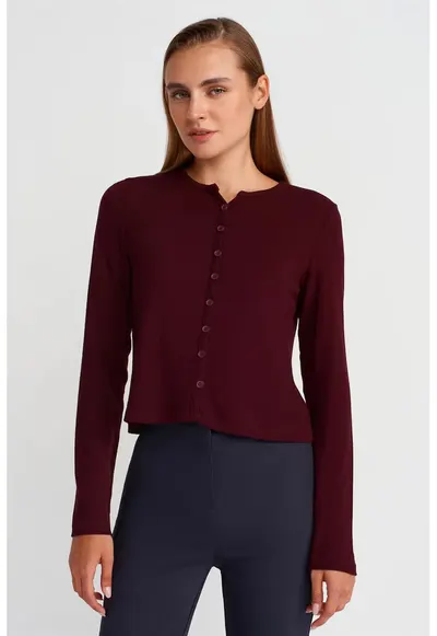 Cardigan femei - rosu burgundy - tricot subtire - maneci lungi - inchidere cu nasturi