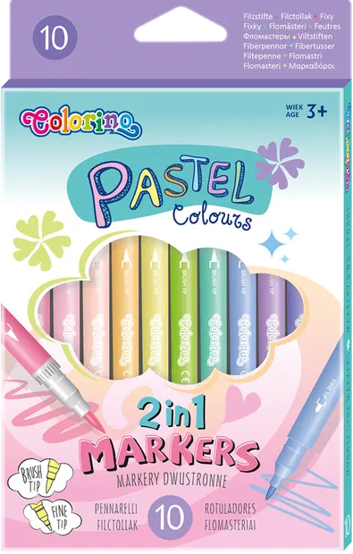 Markere colorate Colorino Pastel - cu doua varfuri, 10 culori