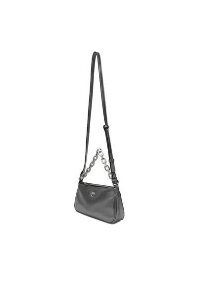 Geanta dama Half Moon Baguette M - Gun Metal - din piele naturala
