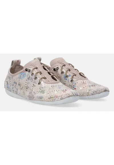 Pantofi sport din piele cu model floral si perforatii decorative