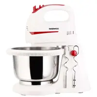 Mixer cu bol Daewoo DHM100W, 300 W, 5 viteze, capacitate bol 2 L, carlig framantare, palete amestecare, Alb/Rosu
