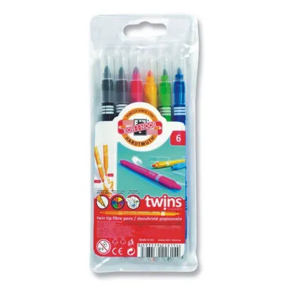 Carioci cu 2 varfuri (2mm-4mm), 6 culori/set, lavabile, Koh-I-Noor Twins