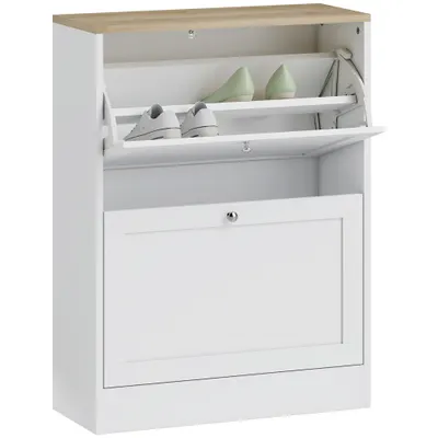 HOMCOM Dulap de pantofi 12 perechi, mobilier de intrare cu 2 sertare rabatabile și rafturi reglabile, 60 x 24 x 80 cm, alb | Aosom Romania