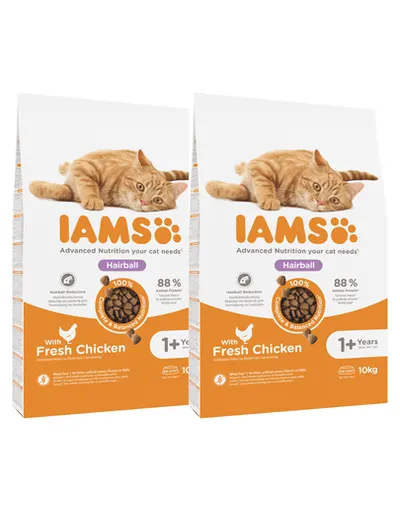 IAMS for Vitality Hrana uscata pentru pisici adulte, pentru inlaturarea ghemotoacelor de blana, cu pui 20 kg (2 x 10 kg)