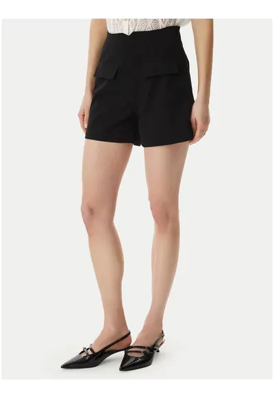 Pantaloni scurti dama - talie inalta - negru - poliester si viscoza