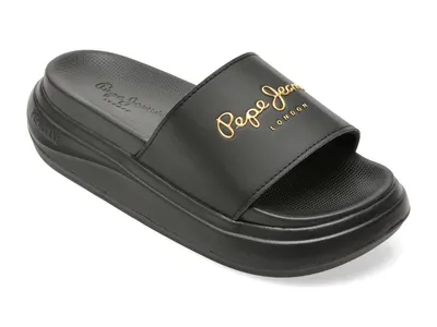 Papuci PEPE JEANS negri, LS70001, din piele ecologica