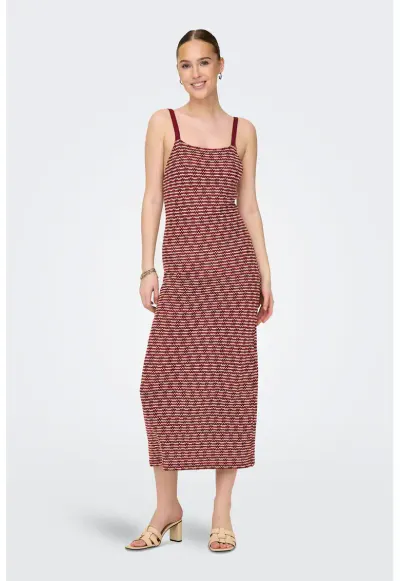 Rochie din amestec de bumbac cu croiala dreapta - Alb/Visiniu