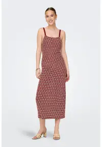 Rochie din amestec de bumbac cu croiala dreapta - Alb/Visiniu