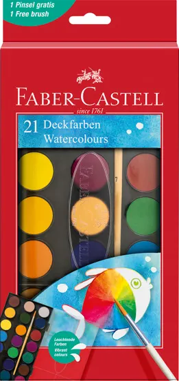 Acuarele 21 culori 30 mm + pensula Faber Castell