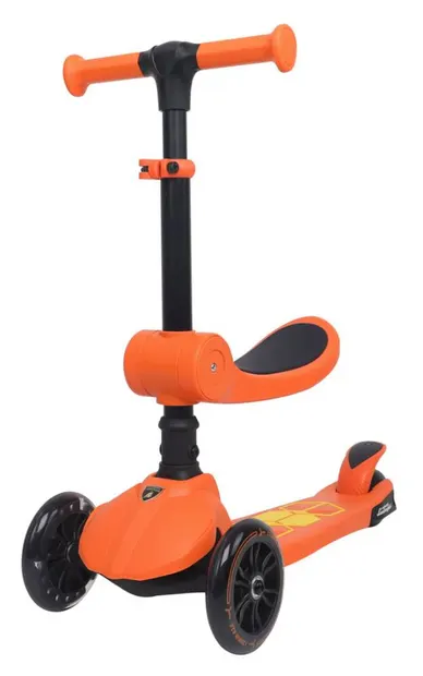 Trotineta pliabila cu 3 roti luminoase, ghidon reglabil si scaun retractabil, 2 in 1, Kick'n Roll, Lamborghini L5, Portocaliu