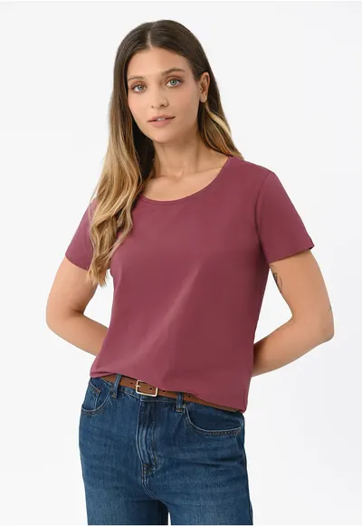 Tricou dama din bumbac - uni - Regular Fit - decolteu la baza gatului - T-Diana - roz - Roz