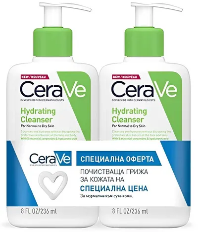 CeraVe Set - Gel de duș hidratant pentru față și corp, 2 х 236 ml