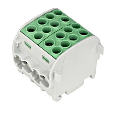Clemă derivaţie, 35mm², 4 intrări-4 ieşiri, galben/verde