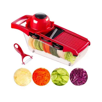 Razatoare Si Feliator Legume/ Fructe Mandoline Slicer 6 in 1, grosime taiere reglabila 1-9mm Rosu, ENGROS