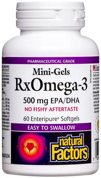 RXOmega-3 Mini-Gels, 500 mg, 60 capsule gelatinoase moi, Natural Factors